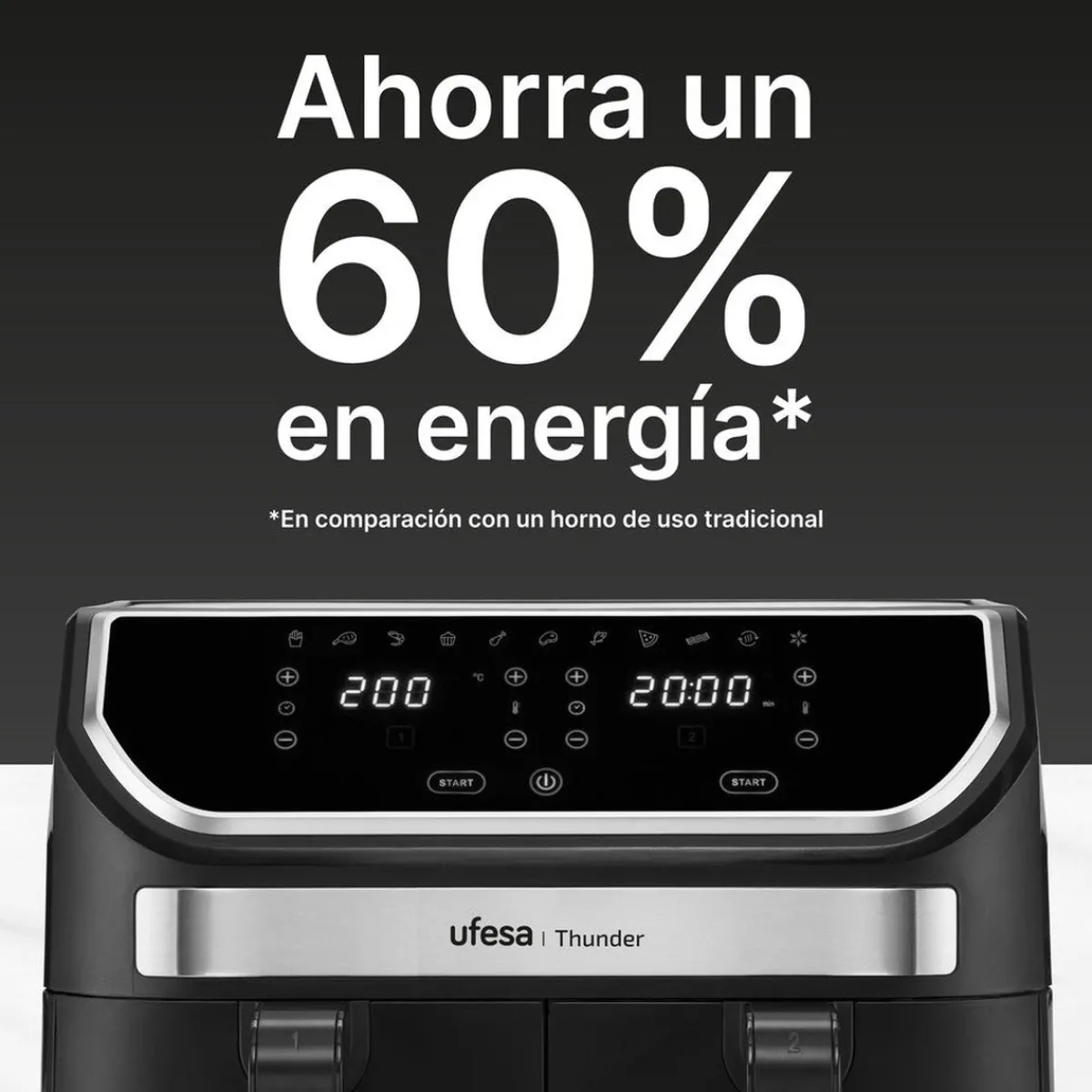 Ufesa Freidora de aire digital doble cubeta 9L Thunder