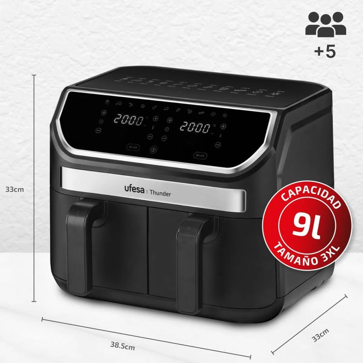 Ufesa Freidora de aire digital doble cubeta 9L Thunder