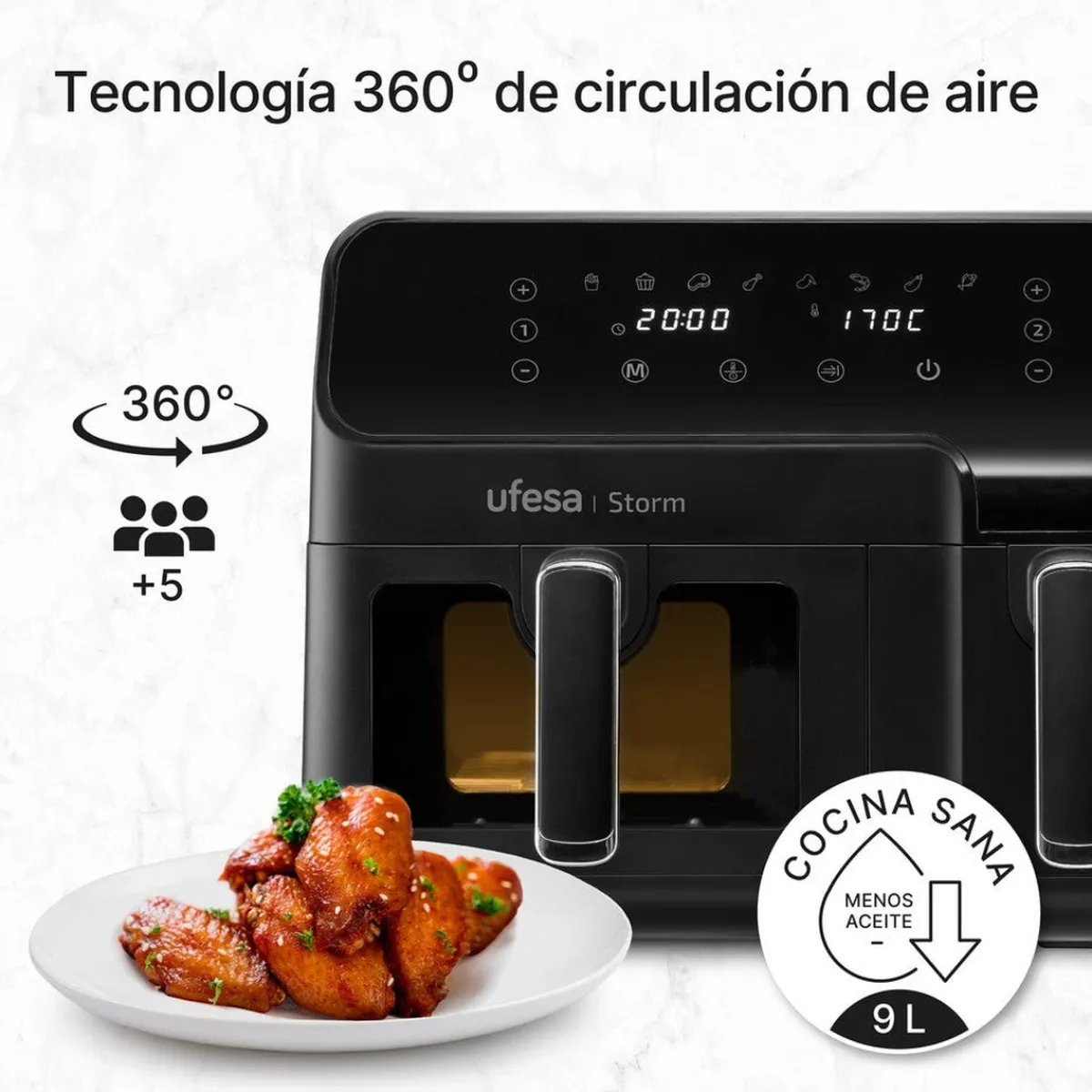 Ufesa Freidora de aire doble cubeta 5.5L + 3.5L Storm